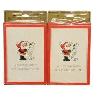 VTG 80s Hallmark Christmas Party Invitations 16 Ct Santa‎ Claus with Envelopes